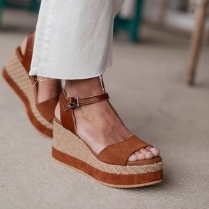 Walk On Air High Tan Strap Wedge